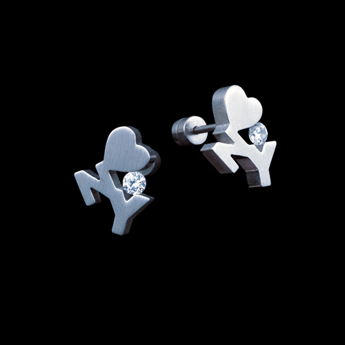 B.Tiff Love NY Earrings Stainless Steel Tension Set with 0.10ct Diamond Alternative