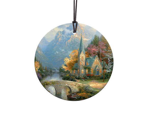 Thomas Kinkade (The Mountain Chapel) Starfire Prints™ Hanging Glass Decoration