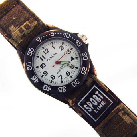 Geneva Sport Line Camouflage Ladies Watch Tan Grn Velcro Quartz Water Resistant