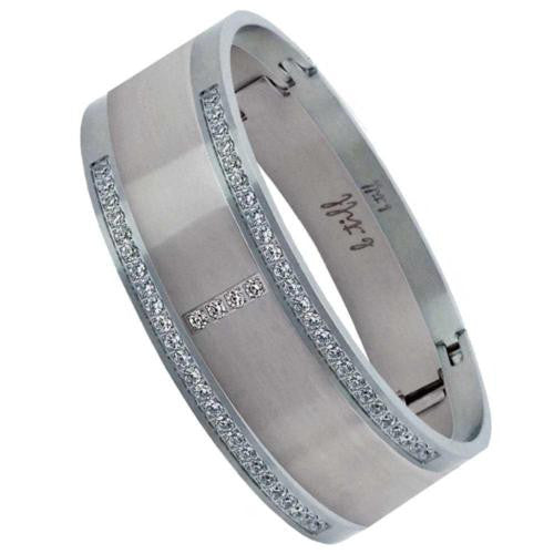 BTiff Brighter than Diamond Stainless Steel Pave 3 Bangle Bracelet Triple Stack