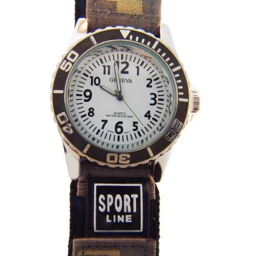 Geneva Sport Line Camouflage Mens Watch Tan Grey Velcro Quartz Water Resistant