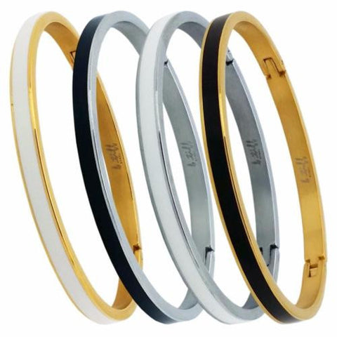 B.Tiff The Hamptons Enamel Inset Bangle Bracelet Black White Silver Gold Small, Med, Large