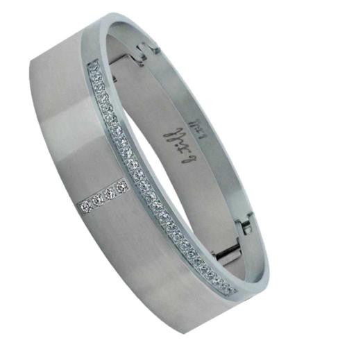 BTiff Brighter than Diamond Stainless Steel Pave 2 Bangle Bracelets Double Stack