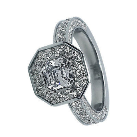 B.Tiff Aŭreolo II 1 ct Stainless Steel Cushion Cut Halo Engagement Ring 2.5Ct Total Ring