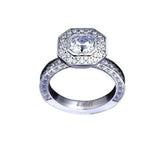 B.Tiff Aŭreolo II 1 ct Stainless Steel Cushion Cut Halo Engagement Ring 2.5Ct Total Ring