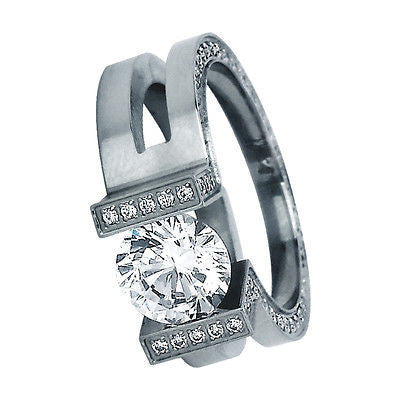 Btiff Star Brighter than Diamond Tension Set Elegant Ring  2 Ct Round Solitaire Interlocking Engagement Ring