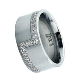 Pave Set Cross Body Stainless Steel Eternity Ring Sizes 5-12