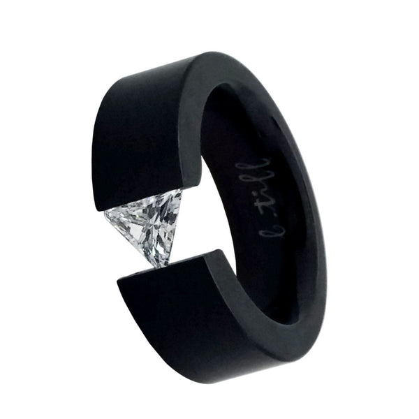 BTiff Anodized Titanium Tension Set Trillion Malfinia Ring 1 Ct