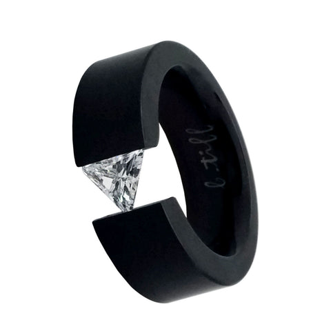 BTiff Anodized Titanium Tension Set Trillion Malfinia Ring 1 Ct