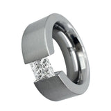 B.Tiff 1 ct Double Sided Princess Cut Stainless Steel Solitaire RingBTiff Signity Star Brighter than Diamond Princess Cut Solitaire Double Slit Tension Set 1Ct Ring Band