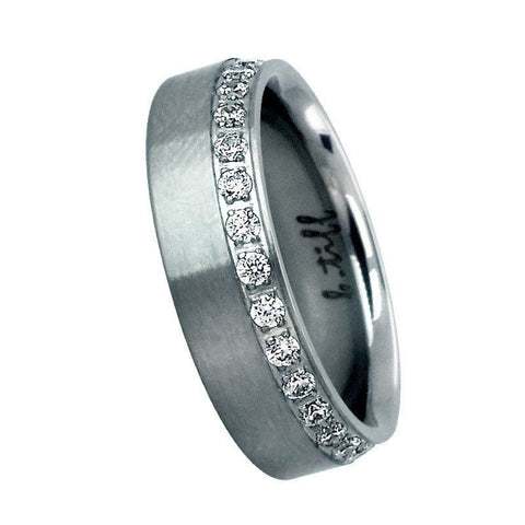 B.Tiff Diamond Alternative Stainless Steel Offset Wide Eternity Ring