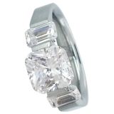 B.Tiff 2 ct Stainless Steel Cushion Cut with Baguettes Engagement Ring Natural Rose Gold