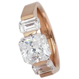 B.Tiff 2 ct Stainless Steel Cushion Cut with Baguettes Engagement Ring Natural Rose Gold