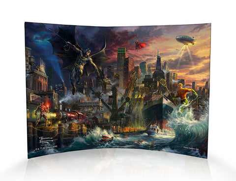 DC Comics (Justice League Showdown at Gotham City Pier) Curved Acrylic Print