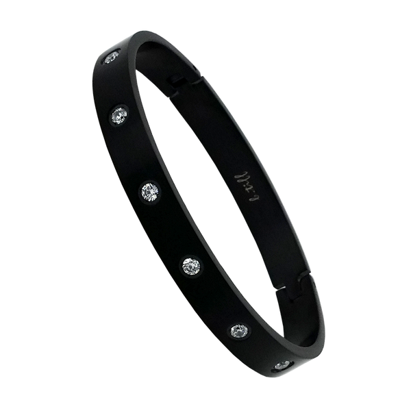 B.Tiff 8-Stone Bold Gold Plated Stainless Steel Bangle Bracelet Black, Gold, Rose Gold, Steel, Small, Med, Large