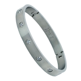 B.Tiff 8-Stone Bold Gold Plated Stainless Steel Bangle Bracelet Black, Gold, Rose Gold, Steel, Small, Med, Large