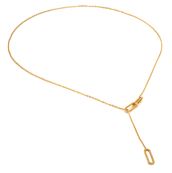 B.Tiff Rolo Thin Adjustable Chain Necklace with Paperclip Links Stainless Steel, Gold