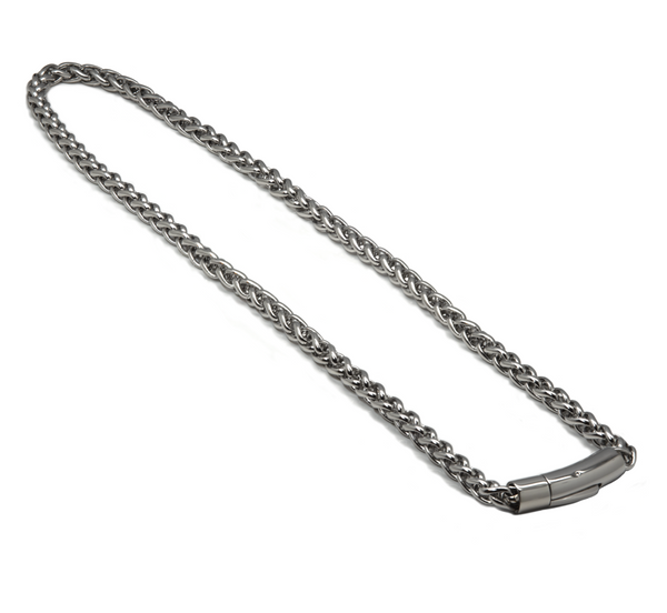 B.Tiff French Braid Chain Necklace Stainless Steel, Gun Metal
