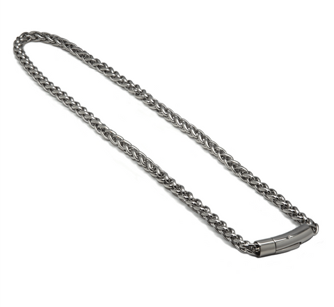 B.Tiff French Braid Chain Necklace Stainless Steel, Gun Metal