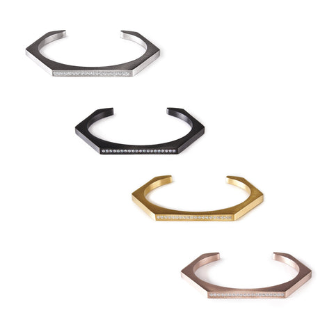 B.Tiff Edge Pave Hexagon Bangle Bracelet Diamond Alternative Surgical Stainless Steel Sizes Small Medium Large