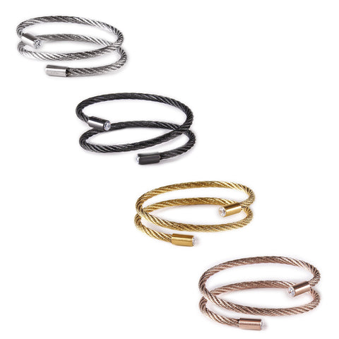 B.Tiff Double Wrapped Cable Bracelet Silver, Black, Gold, Rose Gold