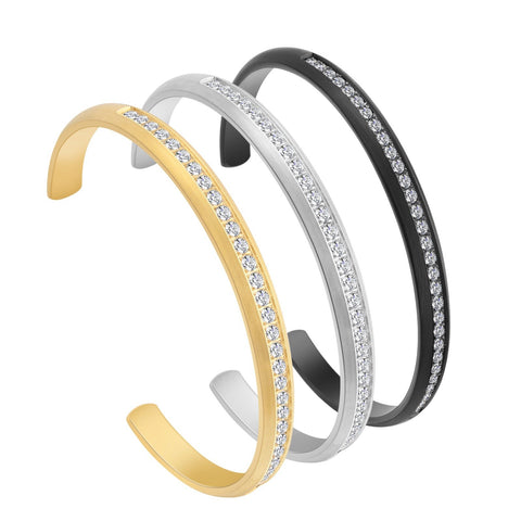 B.Tiff Eternity 30 Adjustable Stainless Steel Bangle Cuff Bracelet Gold, Black, Natural, Small, Med, Large