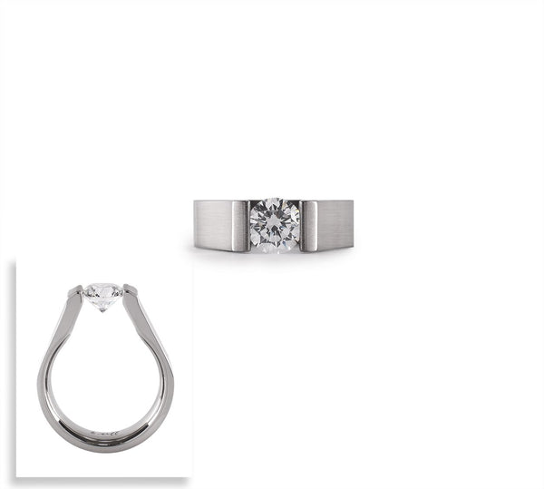 B.Tiff 1 ct Round Stainless Steel Solitaire Engagement Ring Diamond Alternative Tension Set sizes 4-8