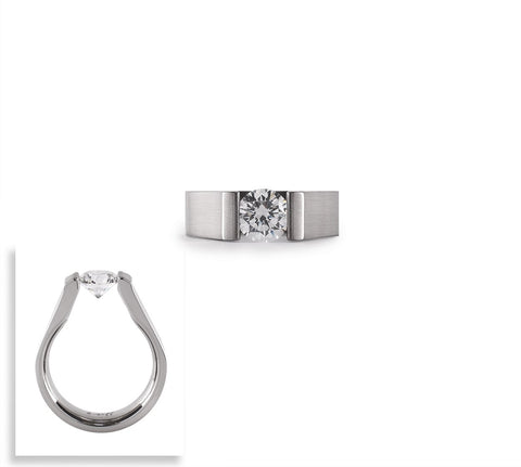 B.Tiff 1 ct Round Stainless Steel Solitaire Engagement Ring Diamond Alternative Tension Set sizes 4-8