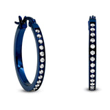 B.Tiff Pave 28-Stone Classic Small Hoop Stainless Steel Earrings Silver Gold Blue
