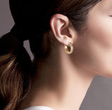 B.Tiff Pave 20-Stone Stainless Steel Hoop Earrings Silver Gold Rose Gold