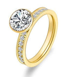 B.Tiff 2 Ct Eternity Classic Solitaire Pave Engagement Ring Stainless Steel Gold Rose Gold