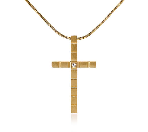 B.Tiff Box Cut Cross Pendant Gold, Stainless Steel