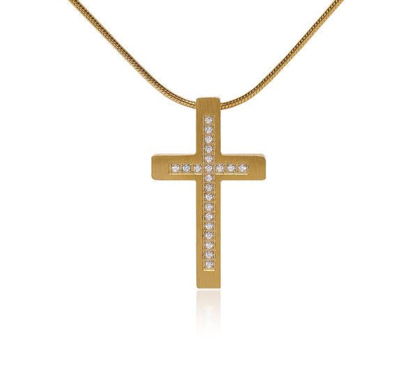 B.Tiff Pave Set Cross Pendat Gold, Stainless Steel