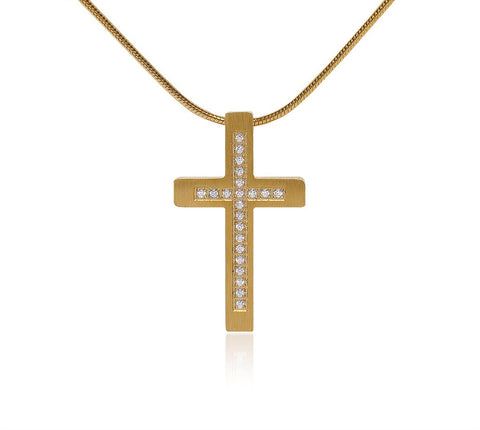 B.Tiff Pave Set Cross Pendat Gold, Stainless Steel
