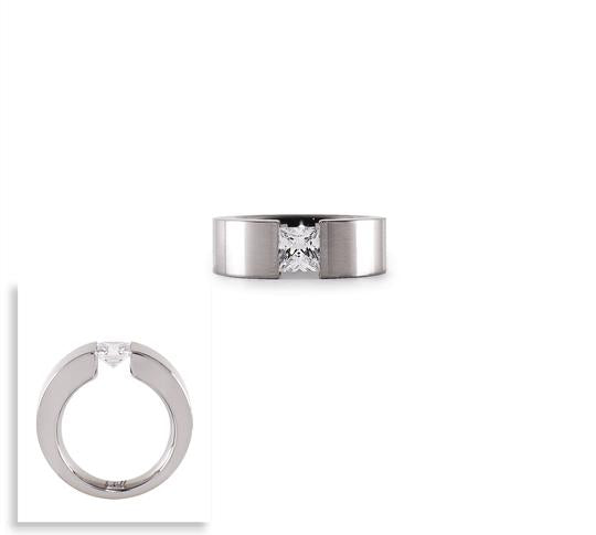 B.Tiff 1 ct Double Sided Princess Cut Stainless Steel Solitaire RingBTiff Signity Star Brighter than Diamond Princess Cut Solitaire Double Slit Tension Set 1Ct Ring Band