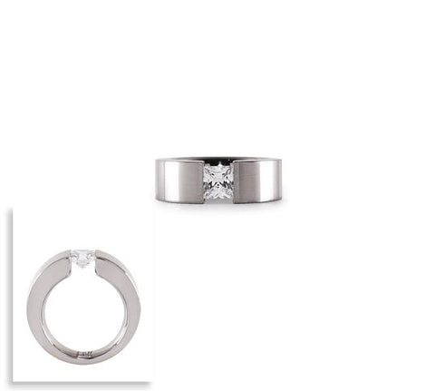 B.Tiff 1 ct Double Sided Princess Cut Stainless Steel Solitaire RingBTiff Signity Star Brighter than Diamond Princess Cut Solitaire Double Slit Tension Set 1Ct Ring Band