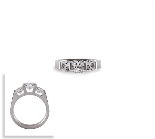 B.Tiff 3-Stone Cushion Cut Stainless Steel Engagement Ring Tension Set Silver Black Rose Gold