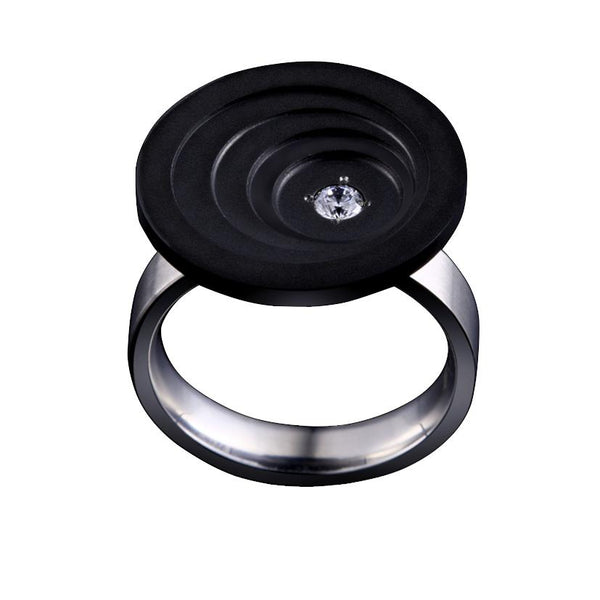 B.Tiff .12 ct Round Cut Black Solitaire Disk Ring