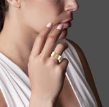 B.Tiff 4-Stone Wide Stainless Steel Ring Silver Gold Sizes 5-12