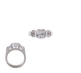 B.Tiff 2 ct Stainless Steel Cushion Cut with Baguettes Engagement Ring Natural Rose Gold