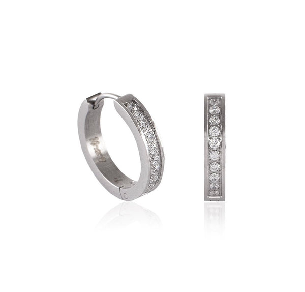 B.Tiff Pave 20-Stone Stainless Steel Hoop Earrings Silver Gold Rose Gold