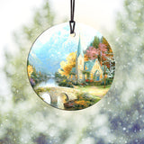 Thomas Kinkade (The Mountain Chapel) Starfire Prints™ Hanging Glass Decoration