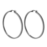 B.Tiff Pave 146-Stone Big Stainless Steel Hoop Earrings Black Gold Silver Rose Gold
