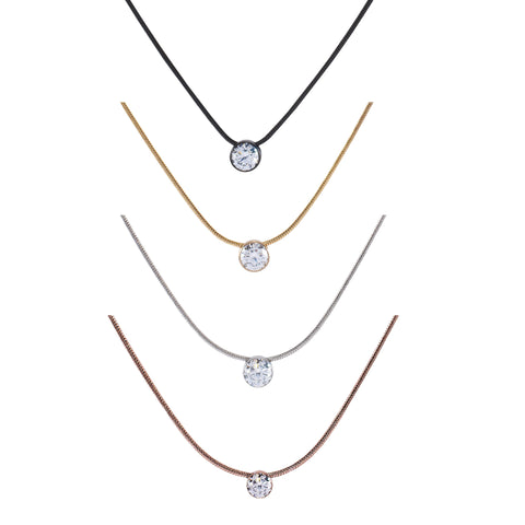 B.Tiff 1 ct Stainless Steel Solitaire Pendant Necklace Black Gold Silver