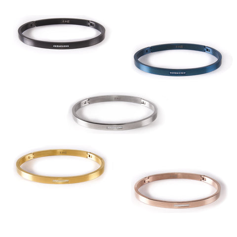 B.Tiff 9-Stone Pave Stainless Steel Bangle Bracelet Gold Black Steel Rose Gold Blue SM Med Lg