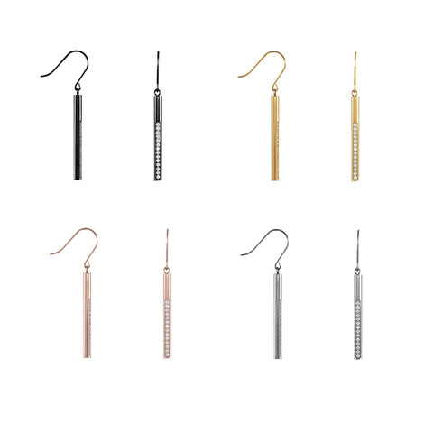 B.Tiff Pave 14-Stone Dangling Black Stainless Steel Bar Earrings Diamond Alternative