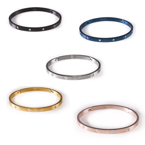 B.Tiff 8 Stone Stainless Steel Star Bangle Bracelet Gold Black Steel Rose Gold Blue SM Med Lg