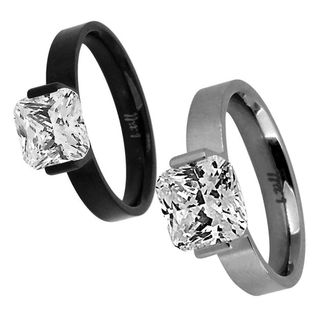 B.Tiff "The Asscher" 2 ct Cushion Cut Stainless Steel Engagement Ring Silver Black