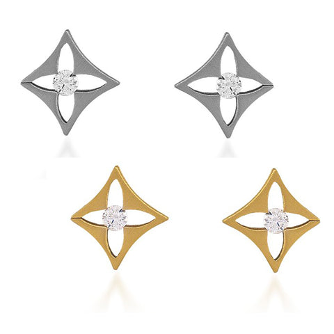 B.Tiff Floro Stainless Steel Earrings Tension Set with 0.10ct Diamond Alternative