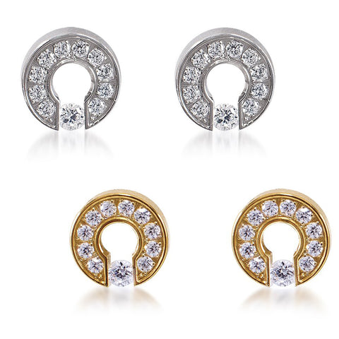 B.Tiff Barrel Stainless Steel Earrings Silver Gold Diamond Alternative